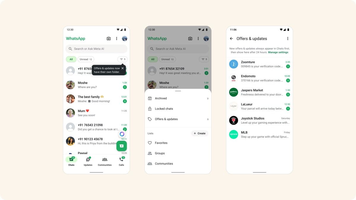 WhatsApp ทดลองแยกข้อความจากธุรกิจรายใหญ่ไปไว้ในโฟลเดอร์ใหม่