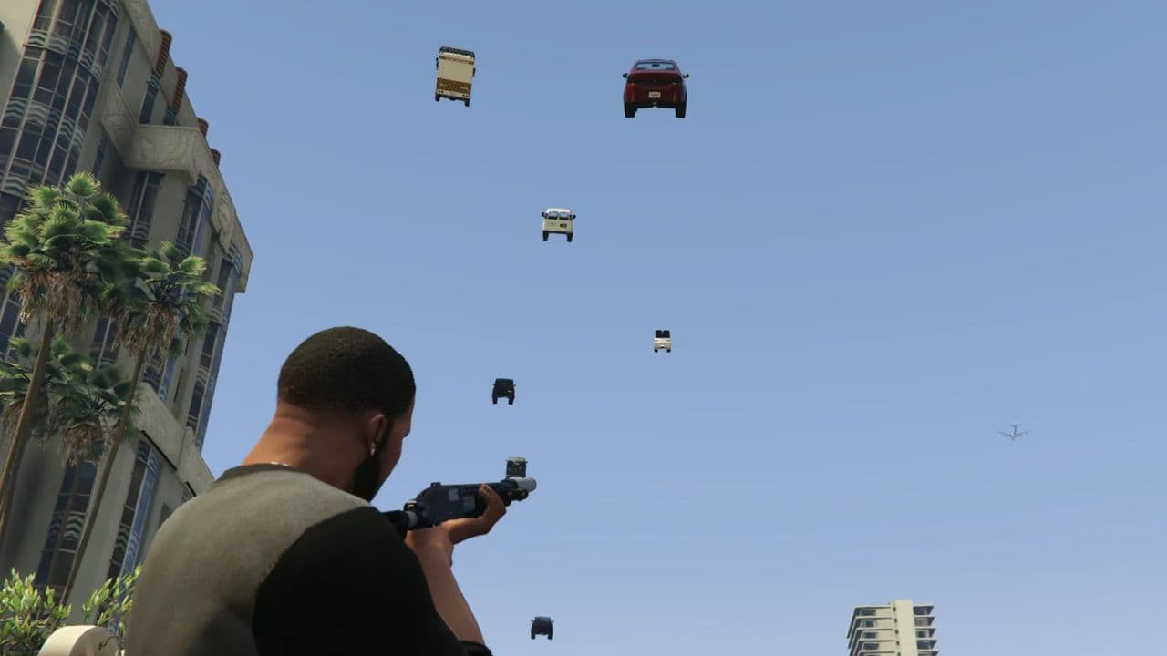 ม็อด GTA 5 เปลี่ยน Franklin ให้ยิงรถออกจากปืนได้