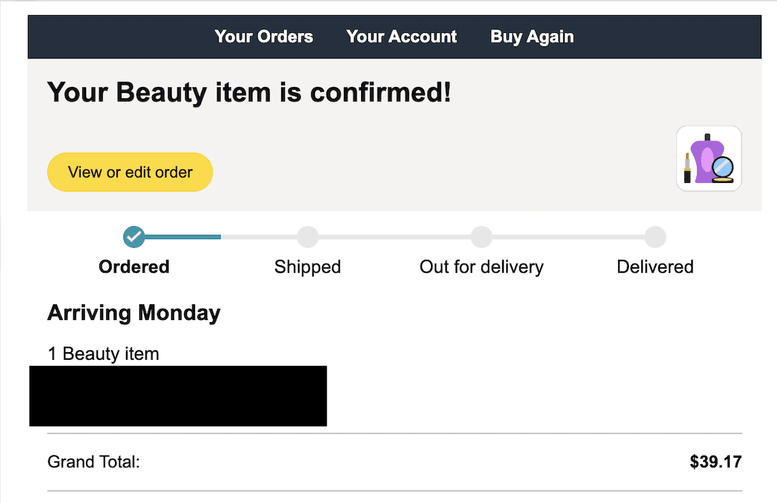 อีเมลยืนยันออเดอร์ของ Amazon เริ่มบอกรายละเอียดน้อยลงจนผู้ใช้ต้องเปิดเว็บเช็กเอง