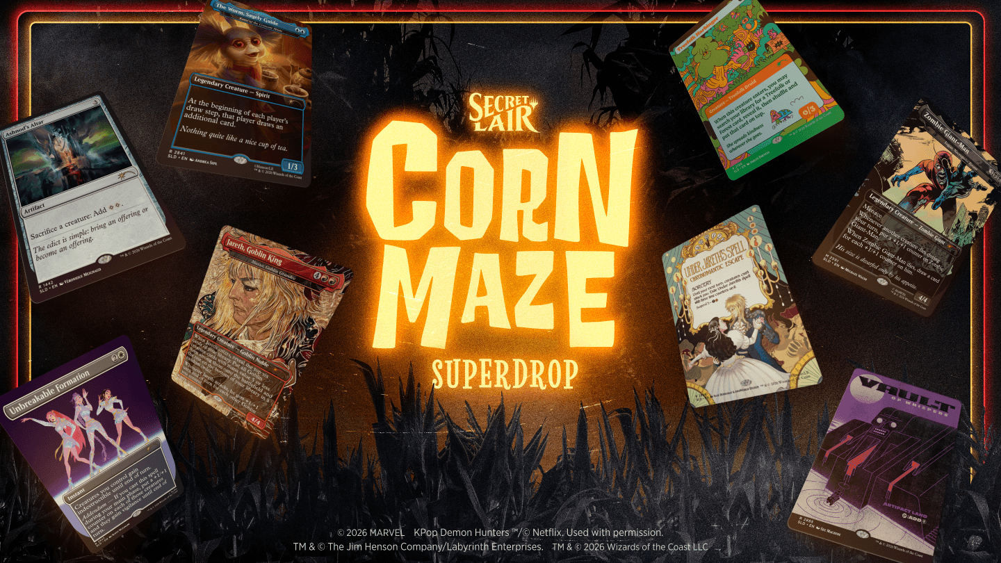 Magic: The Gathering เปิดตัว Secret Lair Superdrop ธีม Corn Maze รวม Labyrinth, KPop Demon Hunters และ Marvel Zombies