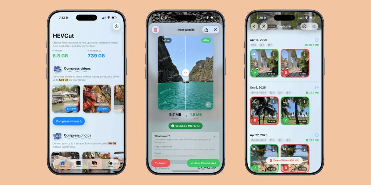 HEVCut แอปช่วยลดพื้นที่รูปบน iPhone โดยไม่ต้องลบไฟล์