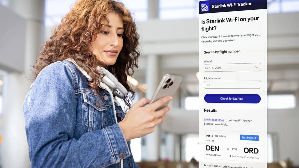 United เปิดตัวตัวตรวจสอบว่าเที่ยวบินมี Starlink Wi‑Fi หรือไม่