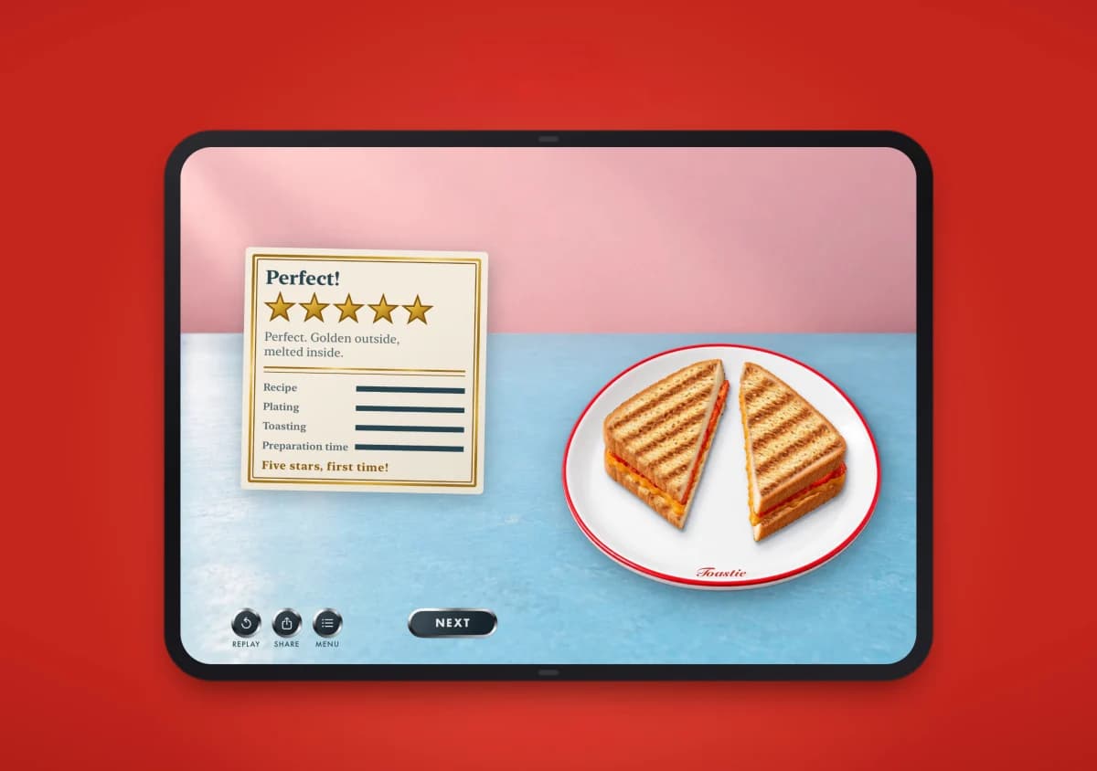 Toastie เกม iPhone Duo แปลกที่สุดเกมหนึ่ง ให้พับเครื่องเพื่อทำแซนด์วิชปิ้ง
