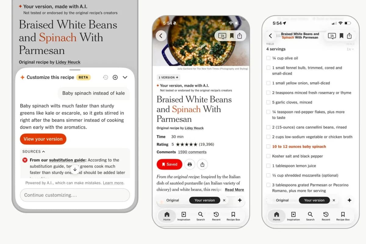 NYT Cooking ทดลองฟีเจอร์ AI ช่วยปรับสูตรอาหารตามวัตถุดิบที่มี