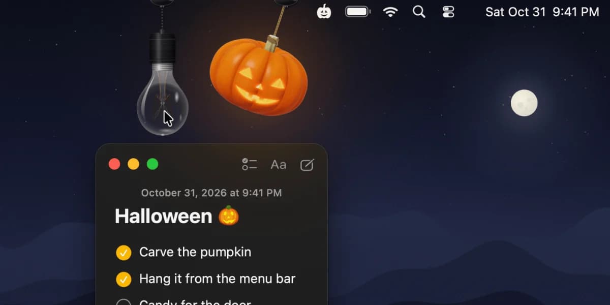 Pumpkin Lights แอปเล็กบน Mac เปลี่ยนโหมดสว่าง-มืดด้วยฟักทองแจ็คโอแลนเทิร์น