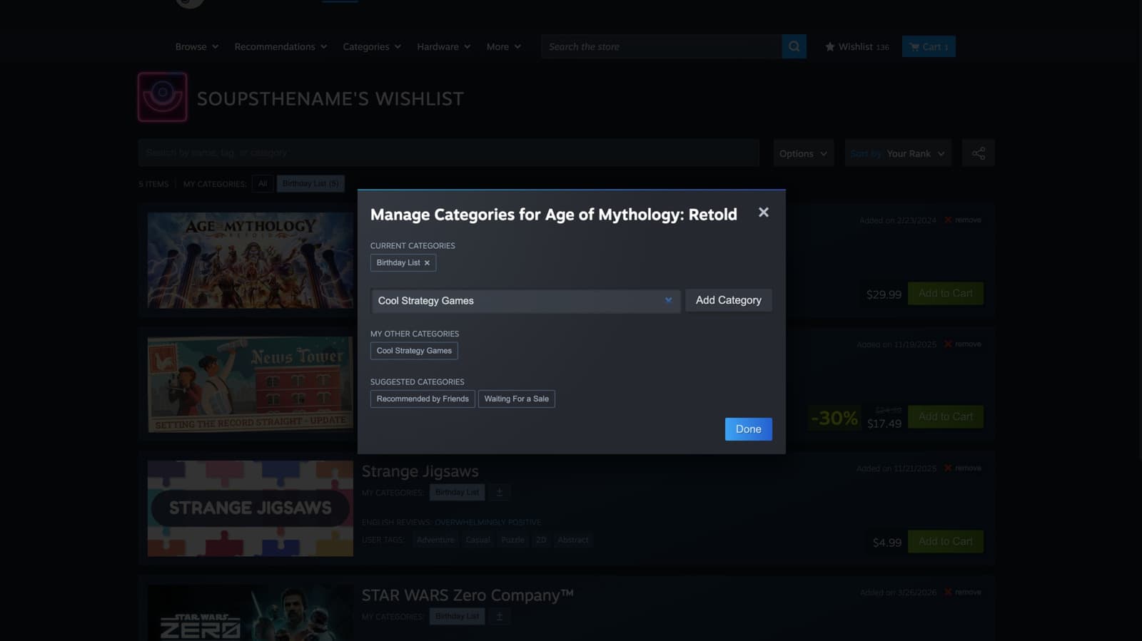 Steam อัปเดตฟีเจอร์ของขวัญเกมและจัดหมวดหมู่ Wishlist ได้แล้ว