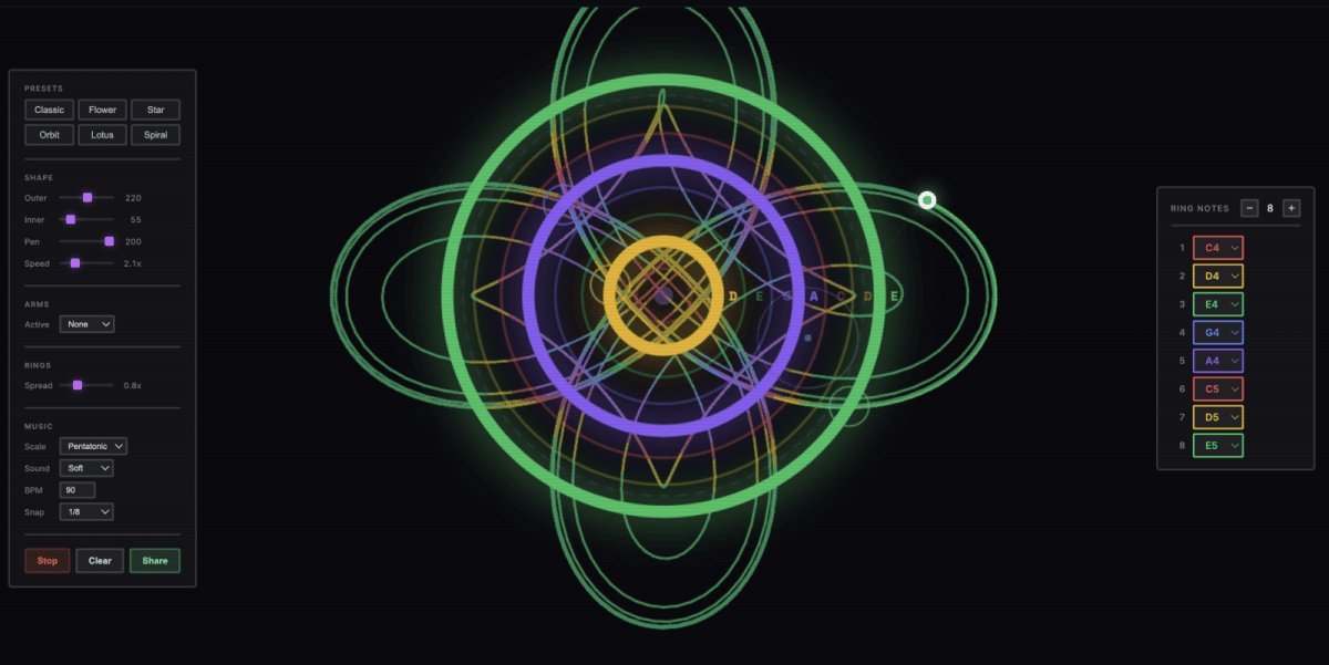 Musical Spirograph เปลี่ยนลายสไปรอกกราฟเป็นดนตรีสร้างสรรค์ในเบราว์เซอร์